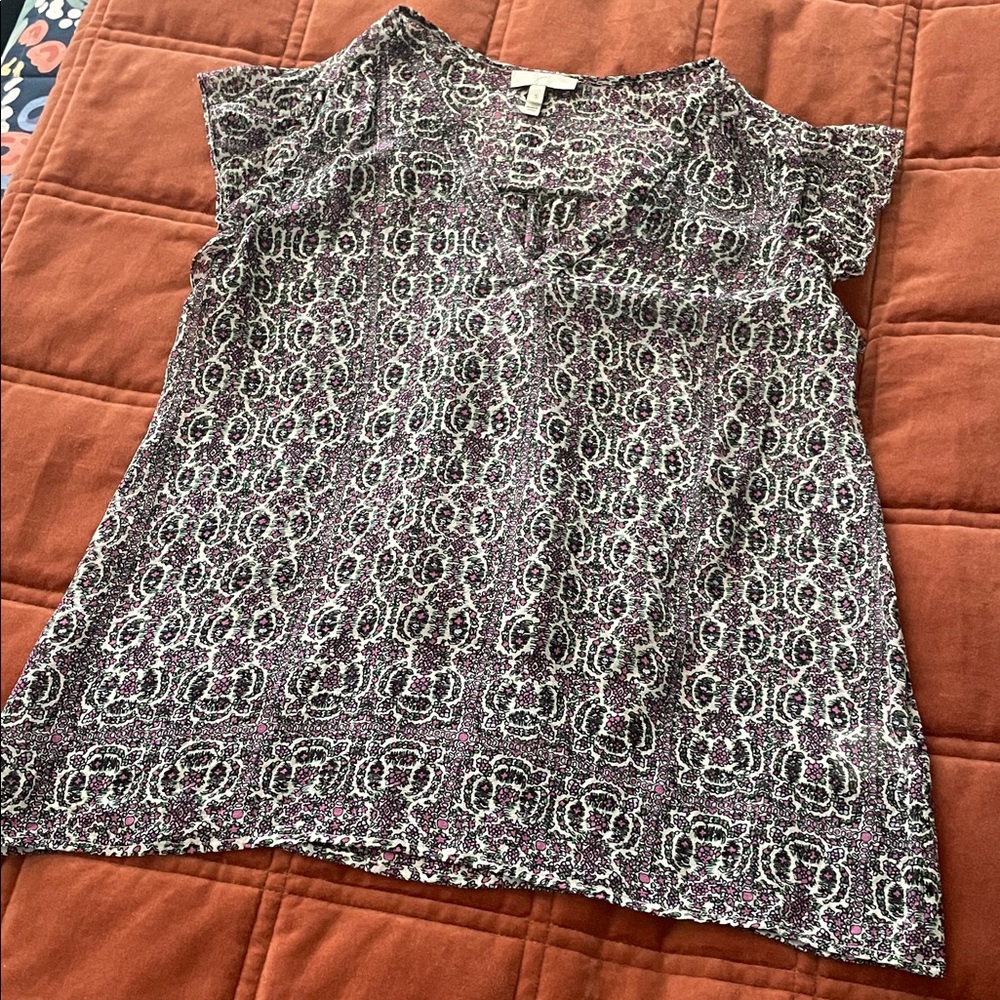 Joie Silk Purple and Blue Floral Patterned Blouse Silk Blouse Size Small